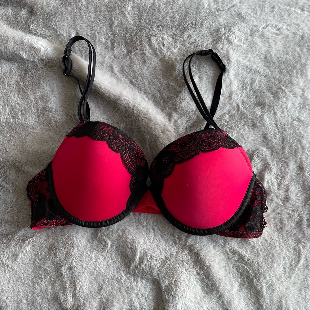 Rose + Vine - Red Bra with Black Lace